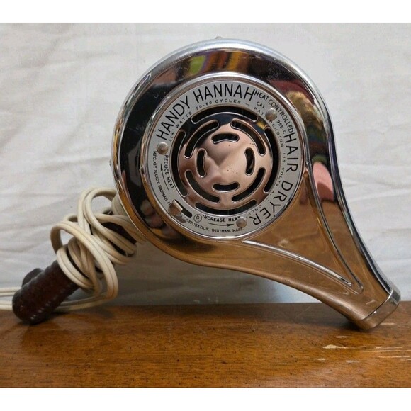 Handy Hannah Hair Dryer Chrome VTG 1950’s Wooden Handle 215 Watts Tested - Picture 1 of 6